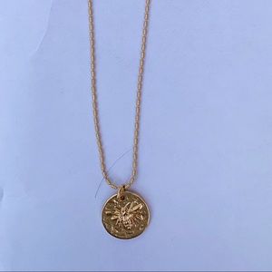 bee engraved gold coin necklace